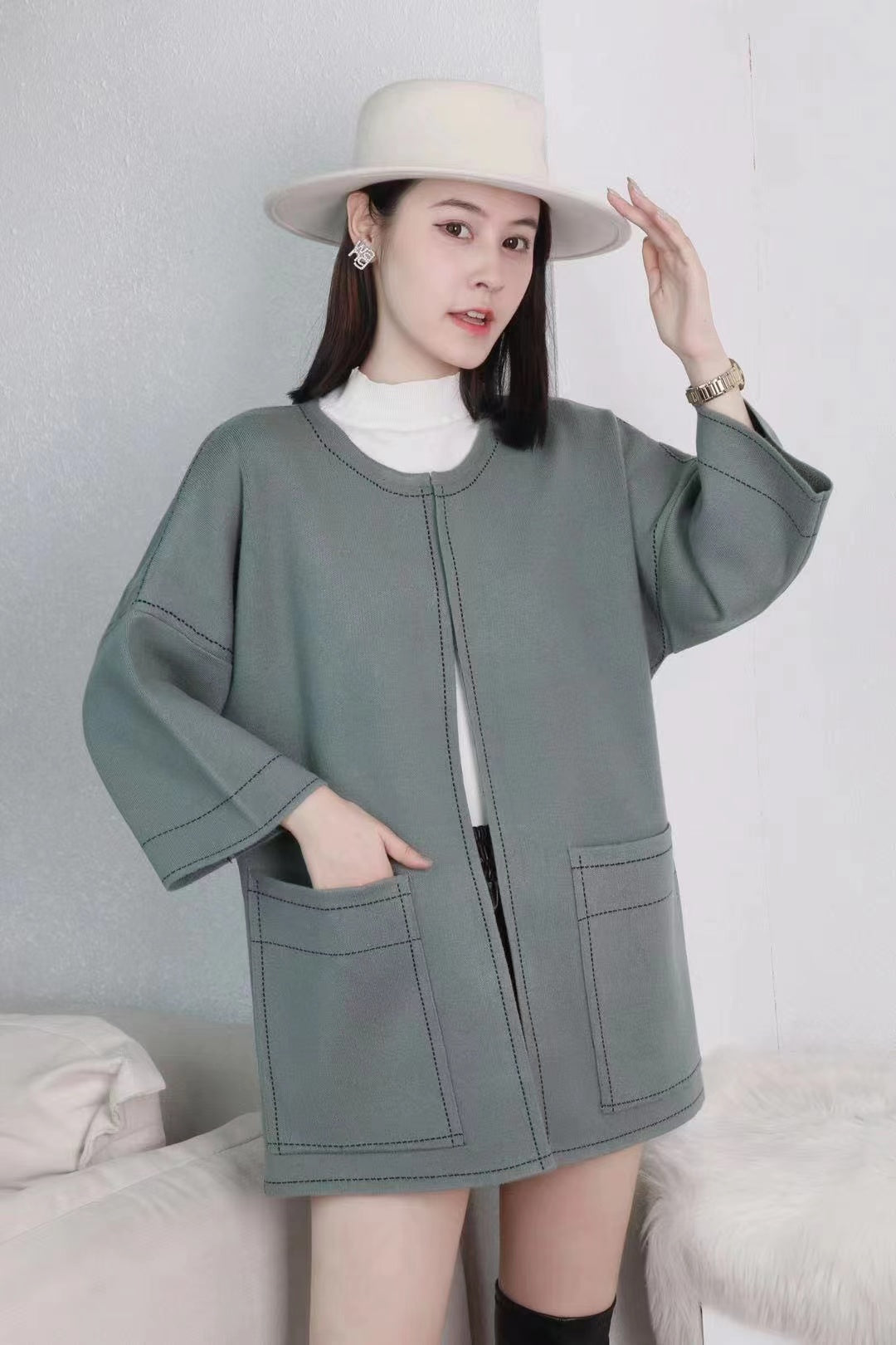 Open Front Half-Sleeve Cardigan 2416#